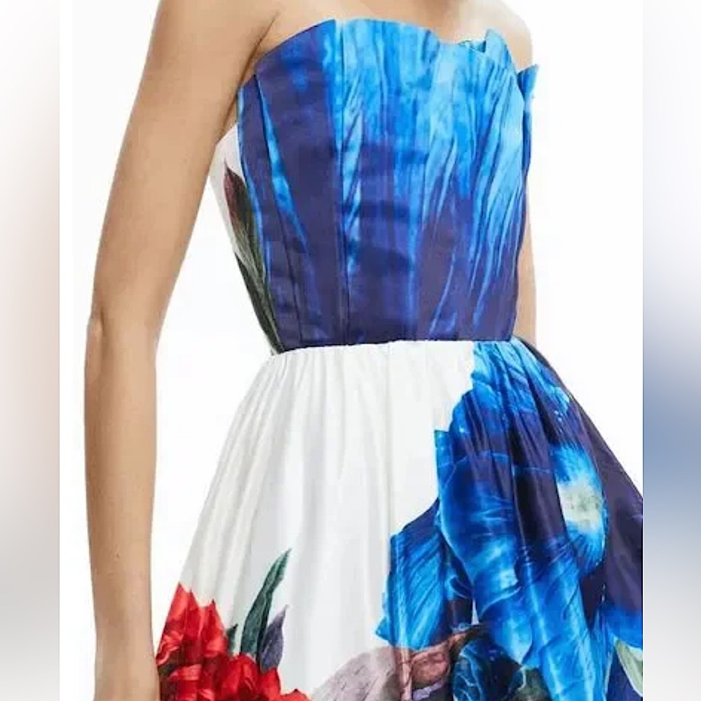 Alice + Olivia Blue and White Strapless Floral Maxi Dress - Picture 3 of 8